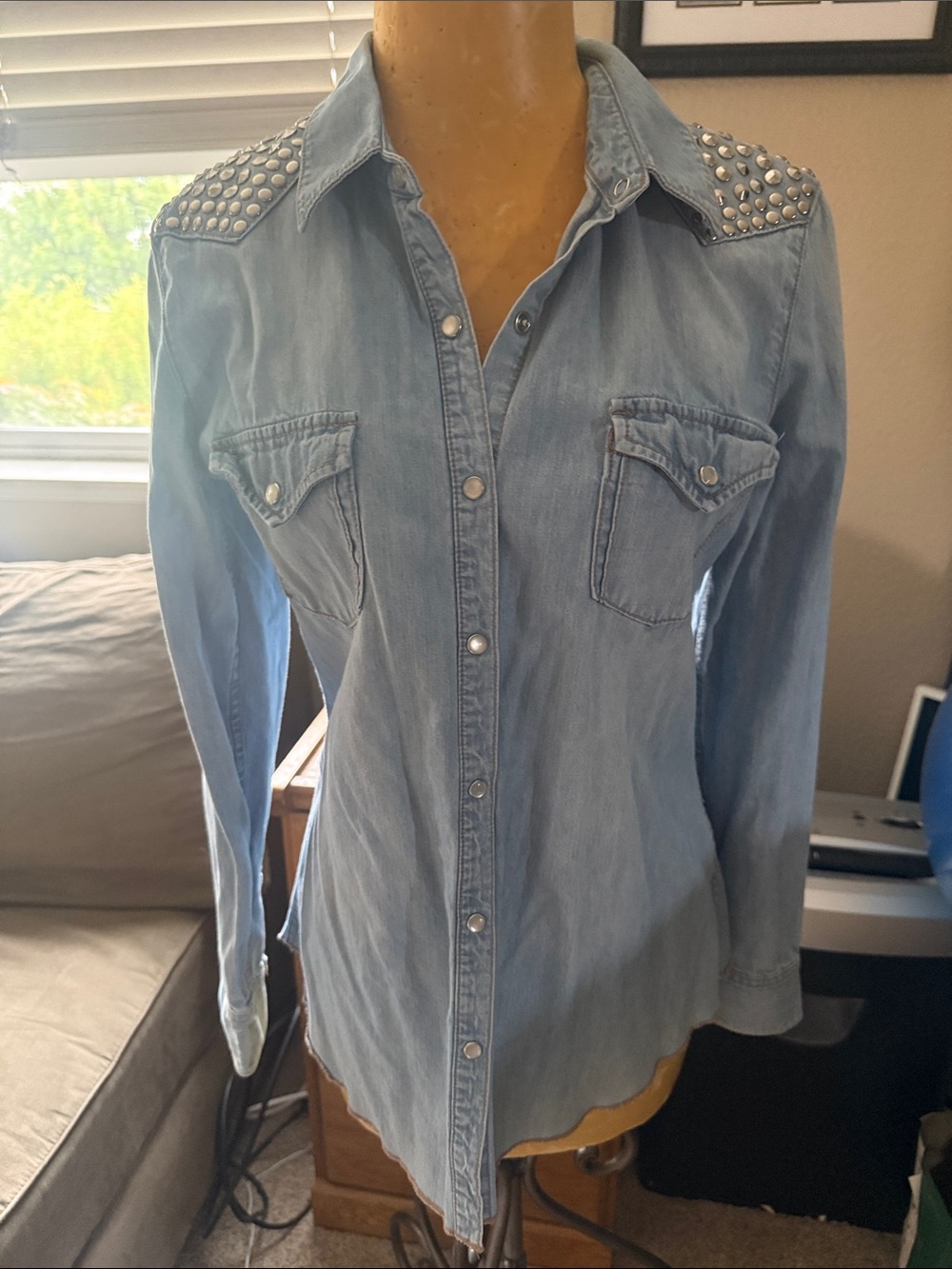 Jolt Light Blue Denim-Style Button Shirt
